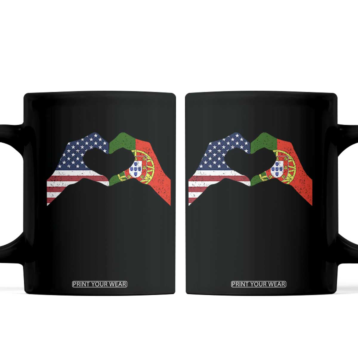 Portuguese American Flag Coffee Mug Vintage Portugal USA Flag Heart TS10 Black Print Your Wear