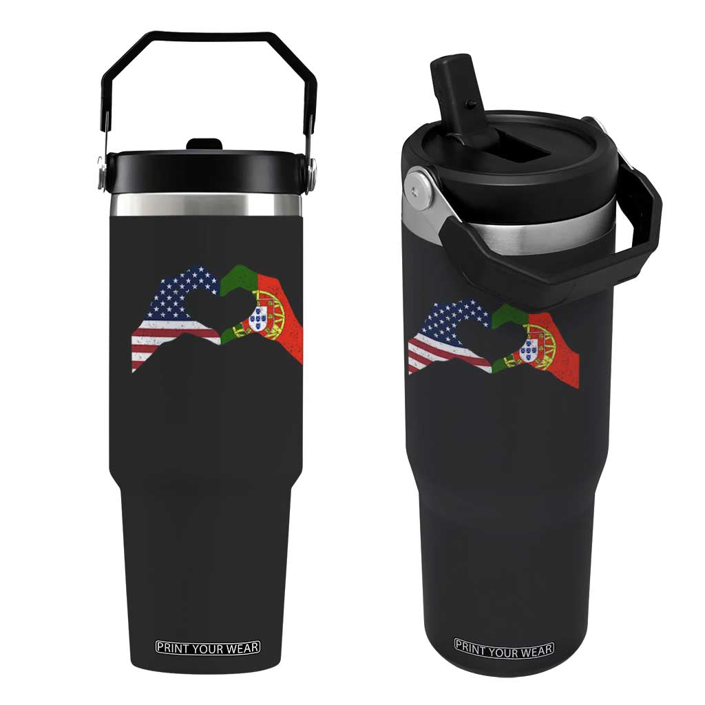 Portuguese American Flag Flip Straw Tumbler Vintage Portugal USA Flag Heart TS10 One Size: 30 oz Black Print Your Wear