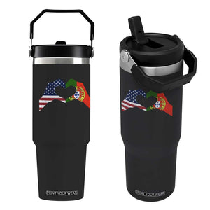 Portuguese American Flag Flip Straw Tumbler Vintage Portugal USA Flag Heart TS10 One Size: 30 oz Black Print Your Wear
