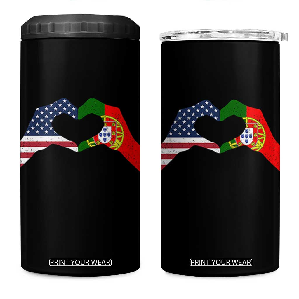 Portuguese American Flag 4 in 1 Can Cooler Tumbler Vintage Portugal USA Flag Heart TS10 One Size: 16 oz Black Print Your Wear