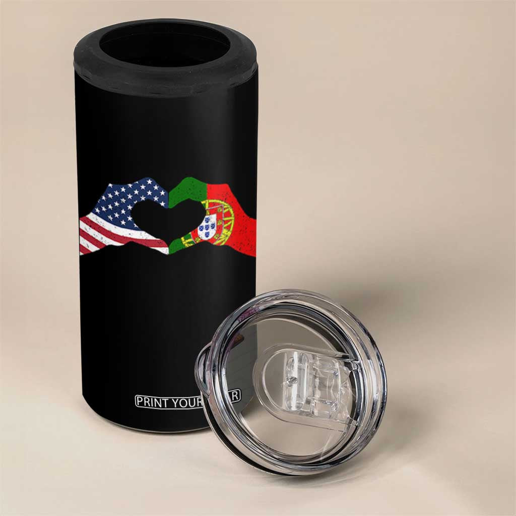 Portuguese American Flag 4 in 1 Can Cooler Tumbler Vintage Portugal USA Flag Heart TS10 Print Your Wear