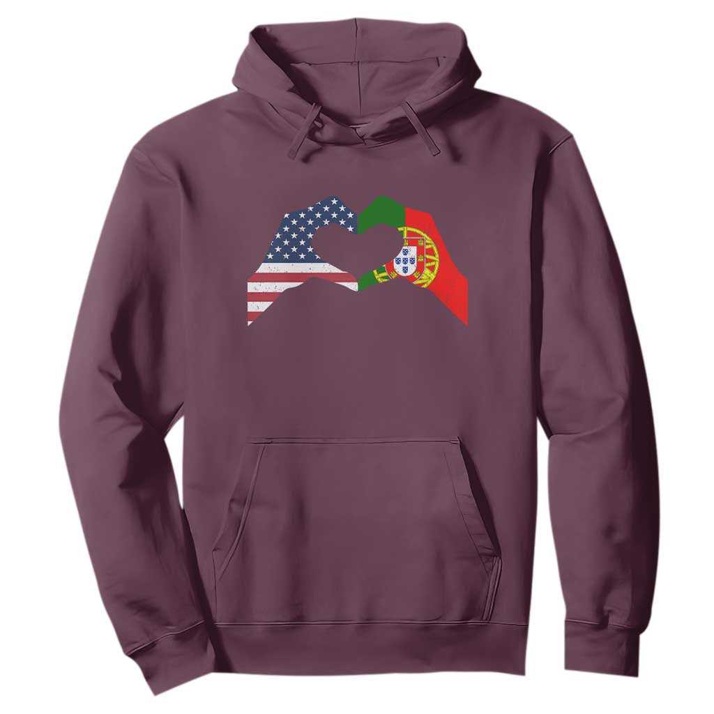 Portuguese American Flag Hoodie Vintage Portugal USA Flag Heart TS10 Maroon Print Your Wear