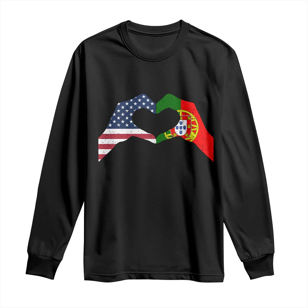 Portuguese American Flag Long Sleeve Shirt Vintage Portugal USA Flag Heart TS10 Black Print Your Wear
