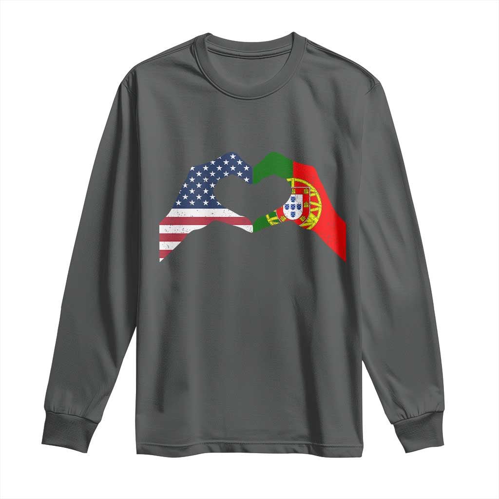 Portuguese American Flag Long Sleeve Shirt Vintage Portugal USA Flag Heart TS10 Dark Heather Print Your Wear