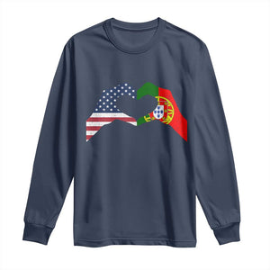 Portuguese American Flag Long Sleeve Shirt Vintage Portugal USA Flag Heart TS10 Navy Print Your Wear