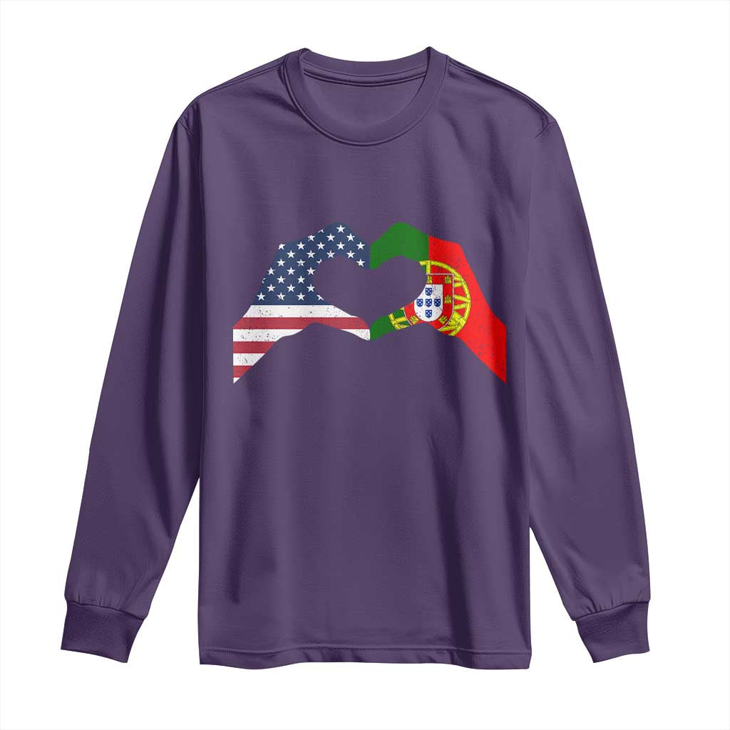 Portuguese American Flag Long Sleeve Shirt Vintage Portugal USA Flag Heart TS10 Purple Print Your Wear