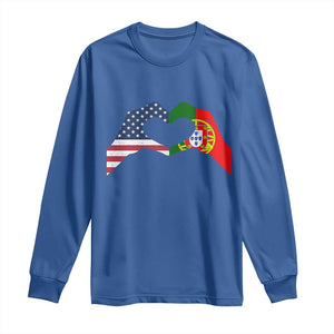 Portuguese American Flag Long Sleeve Shirt Vintage Portugal USA Flag Heart TS10 Royal Blue Print Your Wear