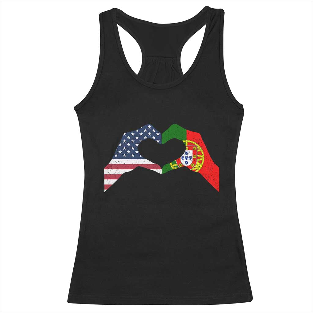 Portuguese American Flag Racerback Tank Top Vintage Portugal USA Flag Heart TS10 Black Print Your Wear