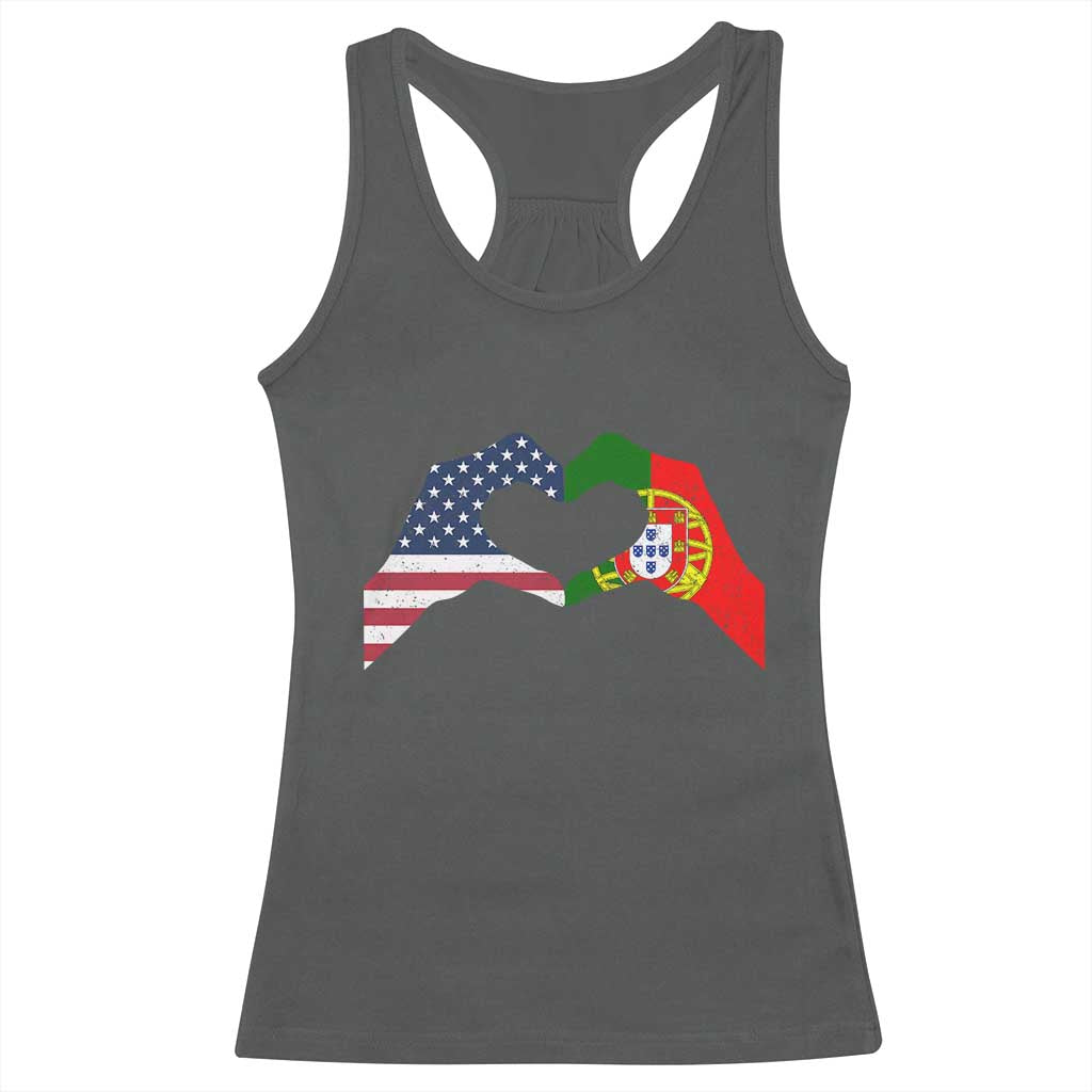 Portuguese American Flag Racerback Tank Top Vintage Portugal USA Flag Heart TS10 Dark Heather Print Your Wear