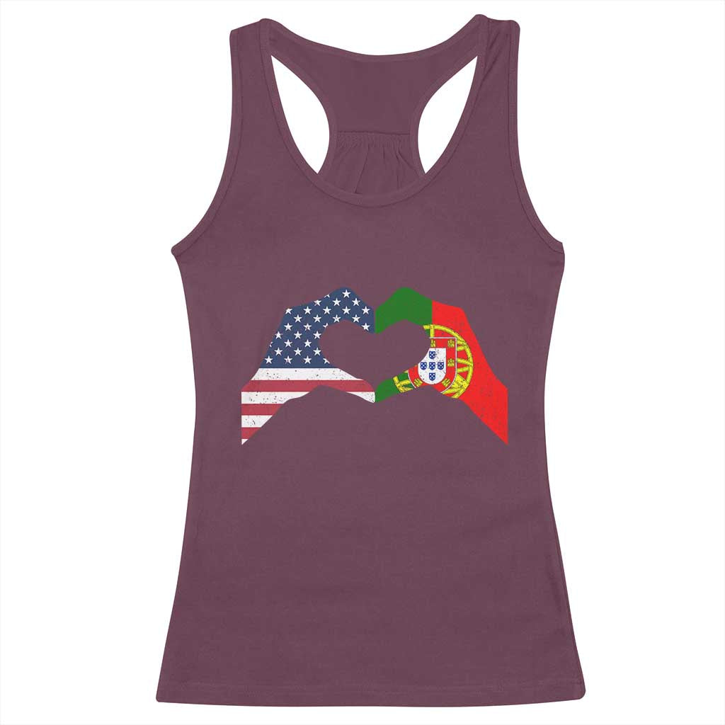 Portuguese American Flag Racerback Tank Top Vintage Portugal USA Flag Heart TS10 Maroon Print Your Wear