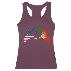 Portuguese American Flag Racerback Tank Top Vintage Portugal USA Flag Heart TS10 Maroon Print Your Wear