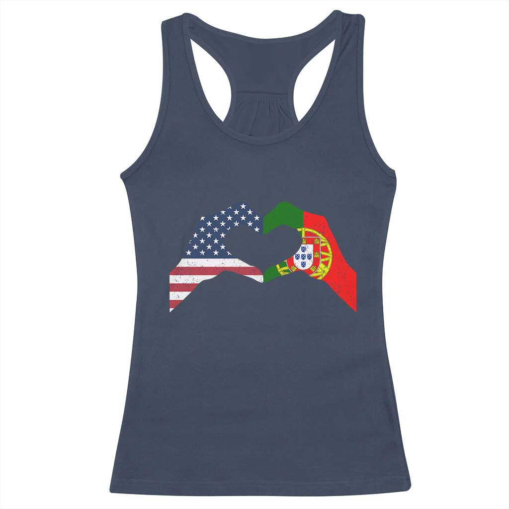 Portuguese American Flag Racerback Tank Top Vintage Portugal USA Flag Heart TS10 Navy Print Your Wear