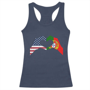 Portuguese American Flag Racerback Tank Top Vintage Portugal USA Flag Heart TS10 Navy Print Your Wear