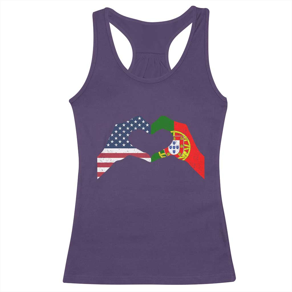 Portuguese American Flag Racerback Tank Top Vintage Portugal USA Flag Heart TS10 Purple Print Your Wear