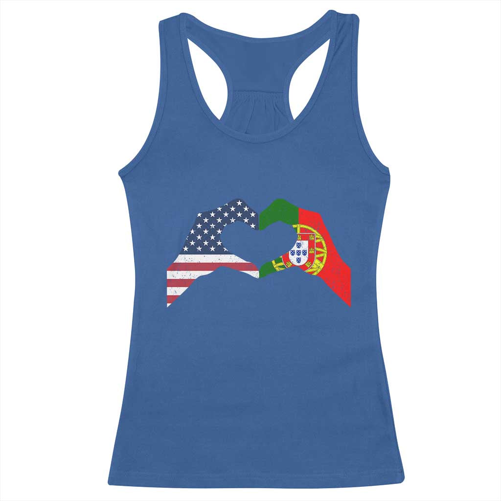 Portuguese American Flag Racerback Tank Top Vintage Portugal USA Flag Heart TS10 Royal Blue Print Your Wear