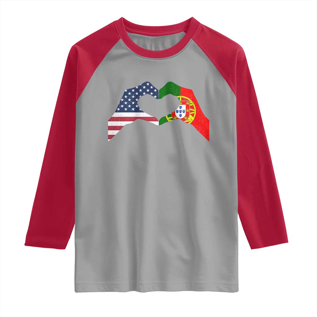 Portuguese American Flag Raglan Shirt Vintage Portugal USA Flag Heart TS10 Sport Gray Red Print Your Wear