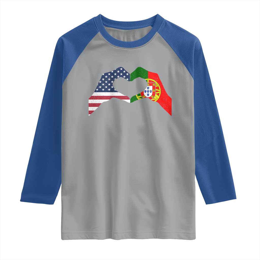 Portuguese American Flag Raglan Shirt Vintage Portugal USA Flag Heart TS10 Sport Gray Royal Print Your Wear