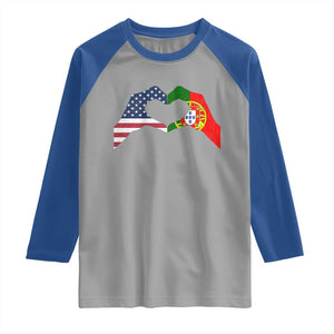 Portuguese American Flag Raglan Shirt Vintage Portugal USA Flag Heart TS10 Sport Gray Royal Print Your Wear