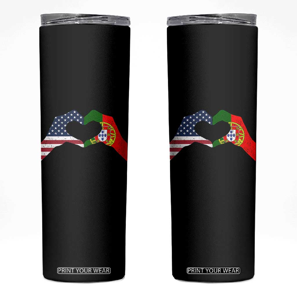 Portuguese American Flag Skinny Tumbler Vintage Portugal USA Flag Heart TS10 Black Print Your Wear