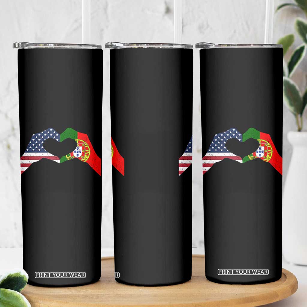Portuguese American Flag Skinny Tumbler Vintage Portugal USA Flag Heart TS10 Print Your Wear