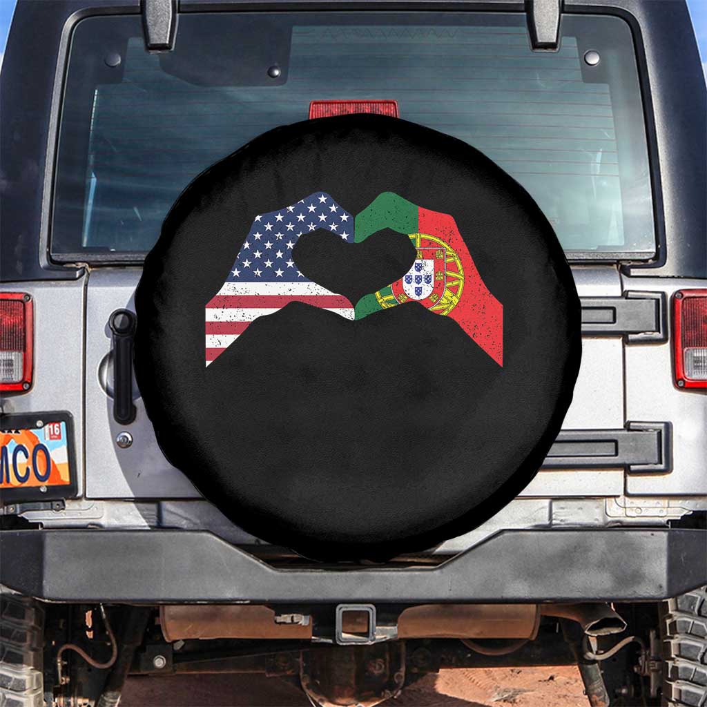 Portuguese American Flag Spare Tire Cover Vintage Portugal USA Flag Heart TS10 No hole Black Print Your Wear