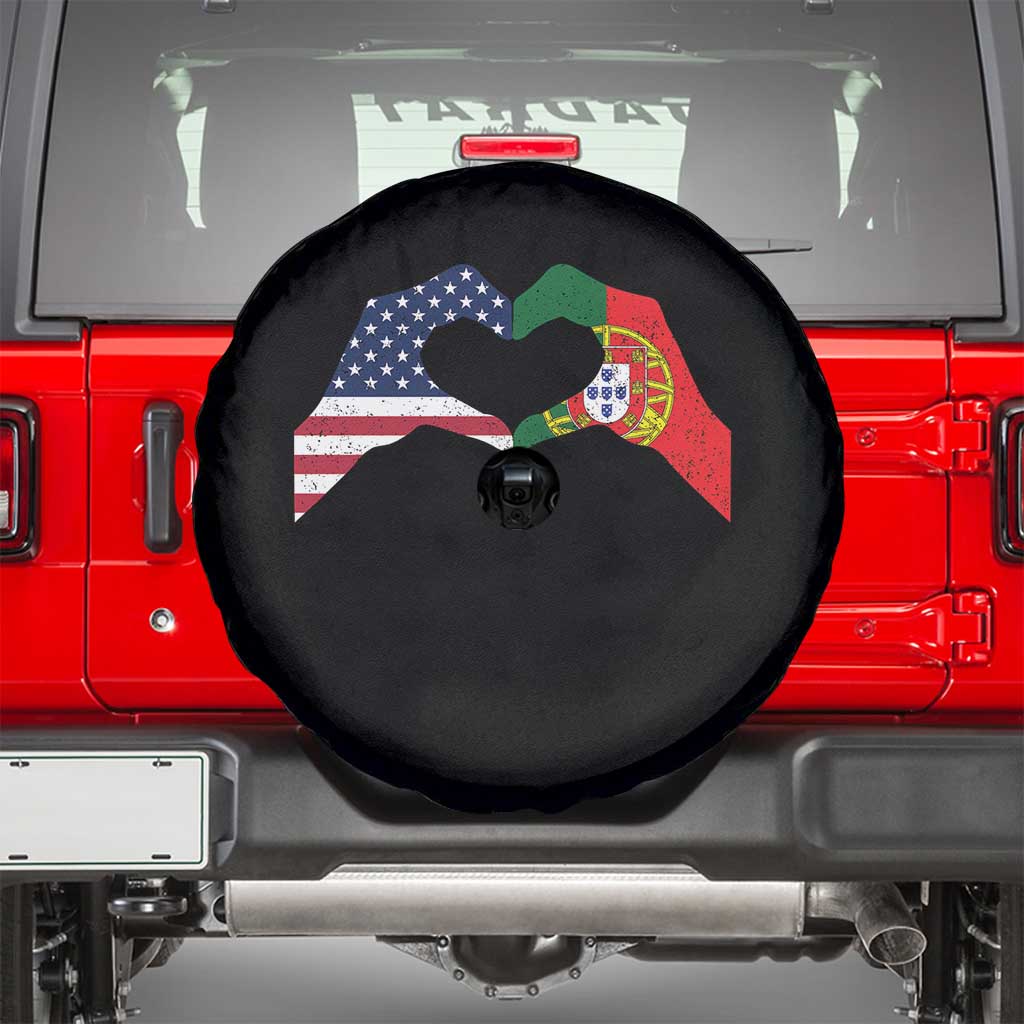 Portuguese American Flag Spare Tire Cover Vintage Portugal USA Flag Heart TS10 Black Print Your Wear