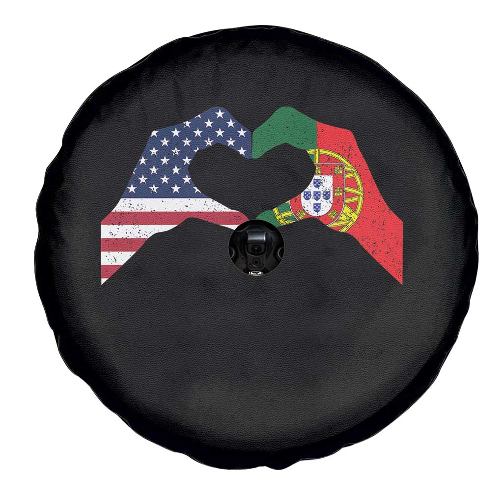 Portuguese American Flag Spare Tire Cover Vintage Portugal USA Flag Heart TS10 Print Your Wear