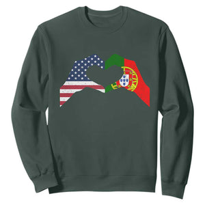 Portuguese American Flag Sweatshirt Vintage Portugal USA Flag Heart TS10 Dark Forest Green Print Your Wear