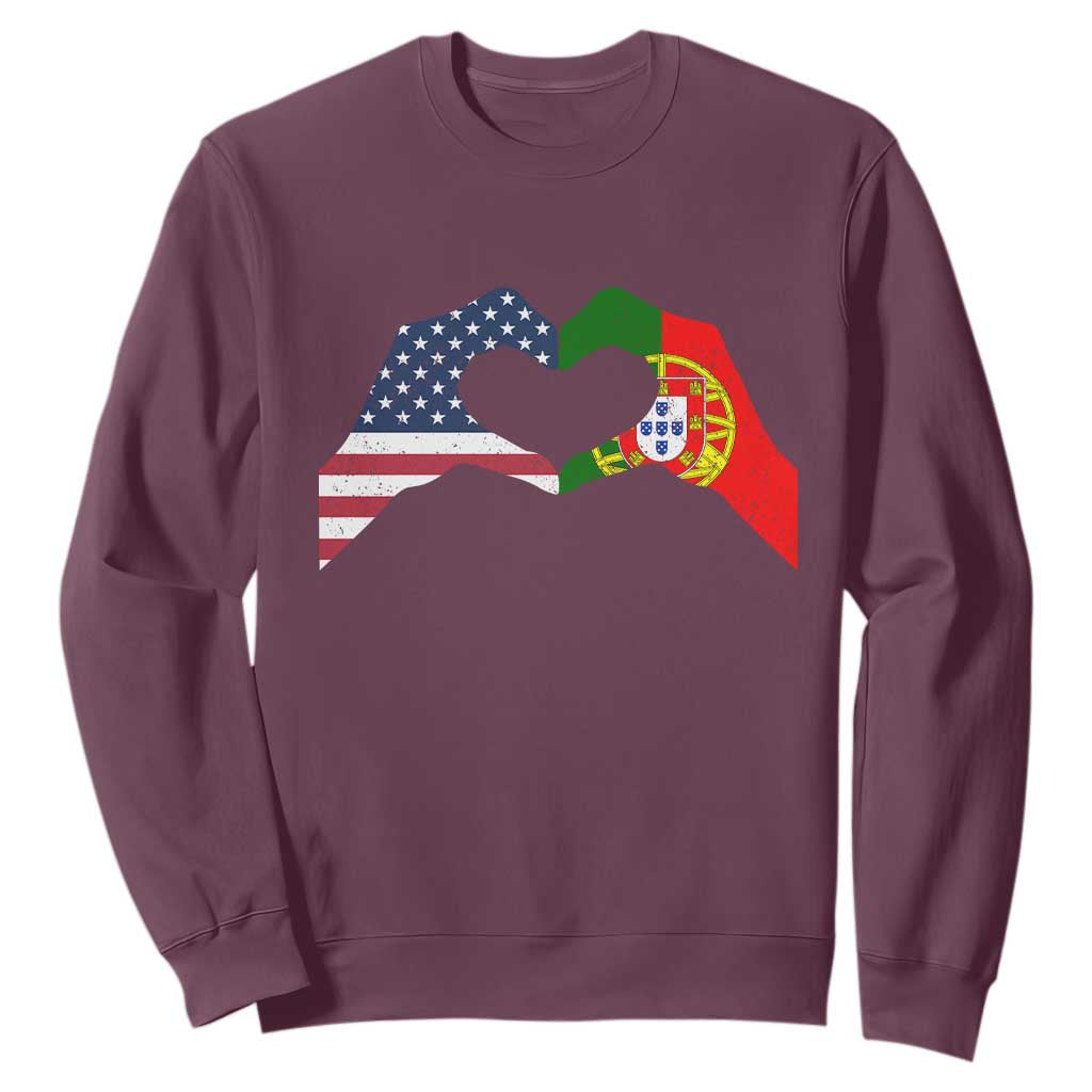 Portuguese American Flag Sweatshirt Vintage Portugal USA Flag Heart TS10 Maroon Print Your Wear