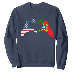 Portuguese American Flag Sweatshirt Vintage Portugal USA Flag Heart TS10 Navy Print Your Wear
