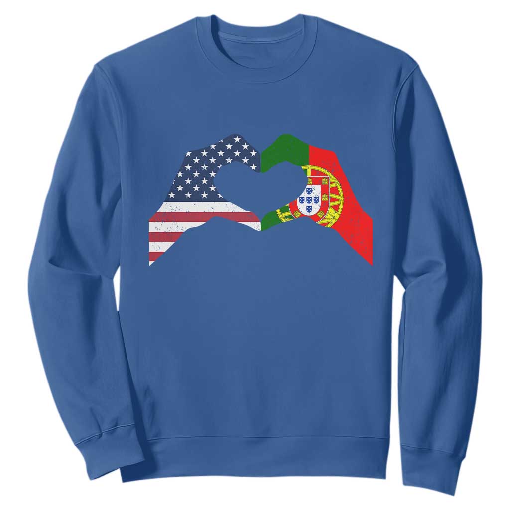Portuguese American Flag Sweatshirt Vintage Portugal USA Flag Heart TS10 Royal Blue Print Your Wear