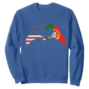 Portuguese American Flag Sweatshirt Vintage Portugal USA Flag Heart TS10 Royal Blue Print Your Wear