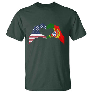 Portuguese American Flag T Shirt Vintage Portugal USA Flag Heart TS10 Dark Forest Green Print Your Wear