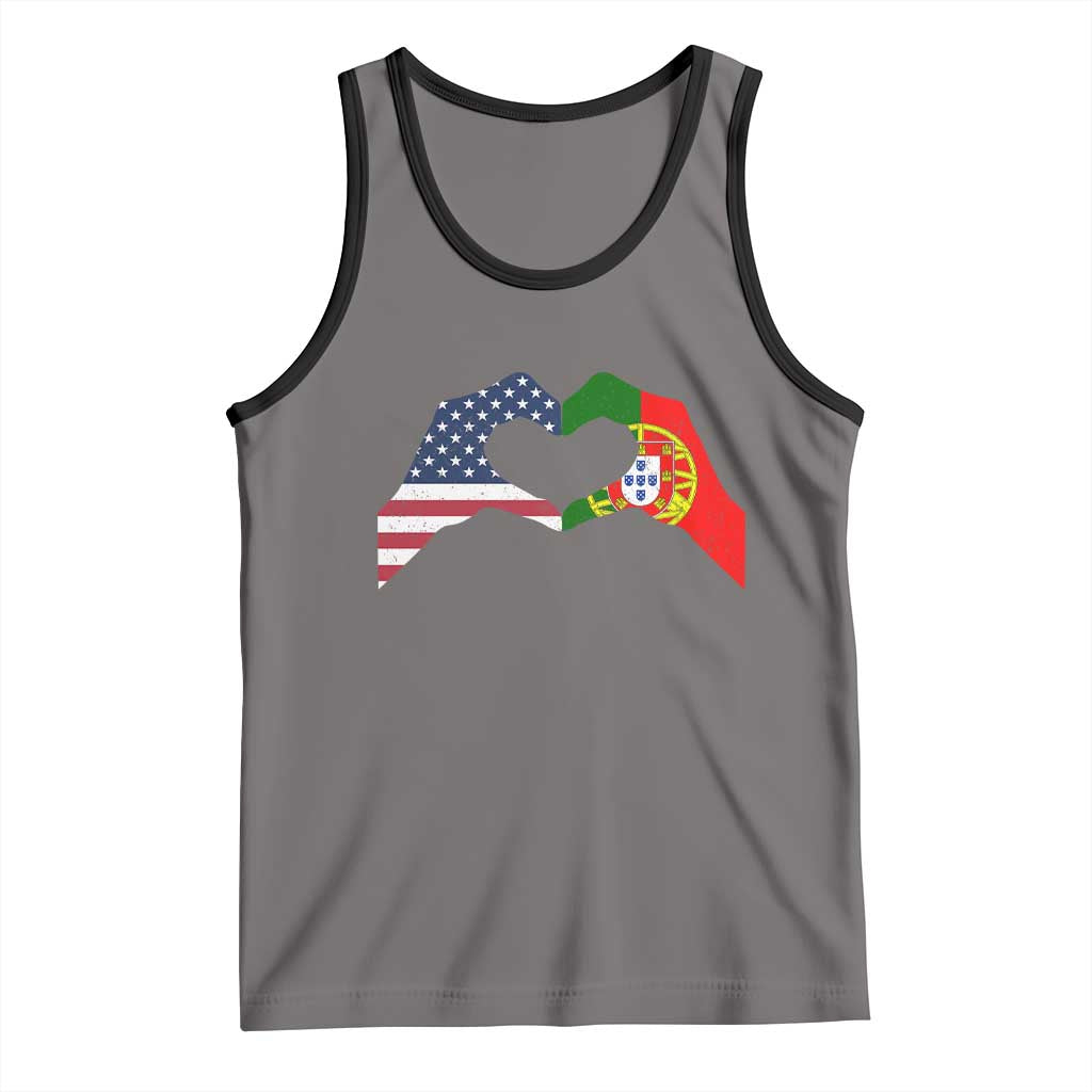 Portuguese American Flag Tank Top Vintage Portugal USA Flag Heart TS10 Deep Heather Black Print Your Wear