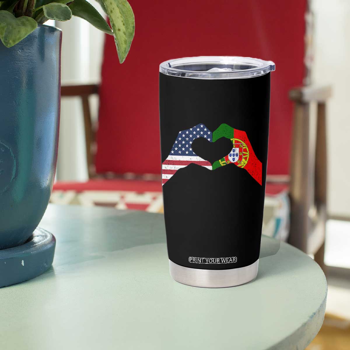 Portuguese American Flag Tumbler Cup Vintage Portugal USA Flag Heart TS10 Print Your Wear