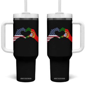 Portuguese American Flag Tumbler With Handle Vintage Portugal USA Flag Heart TS10 One Size: 40 oz Black Print Your Wear