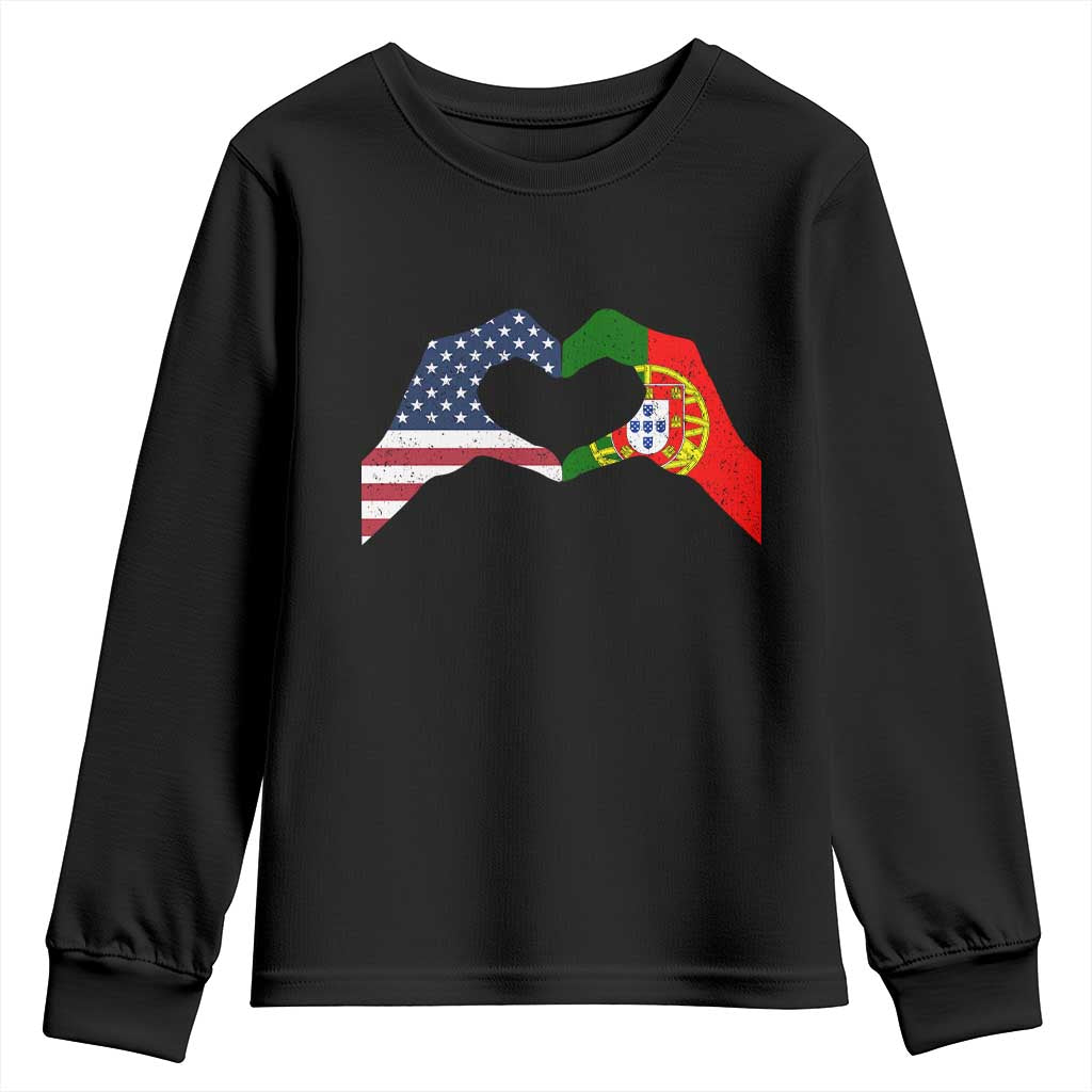 Portuguese American Flag Youth Sweatshirt Vintage Portugal USA Flag Heart TS10 Black Print Your Wear