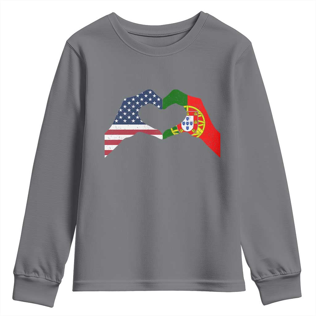 Portuguese American Flag Youth Sweatshirt Vintage Portugal USA Flag Heart TS10 Charcoal Print Your Wear