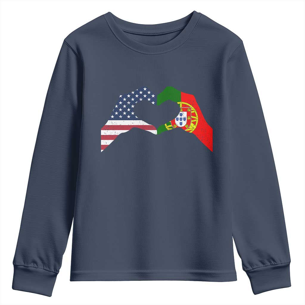 Portuguese American Flag Youth Sweatshirt Vintage Portugal USA Flag Heart TS10 Navy Print Your Wear