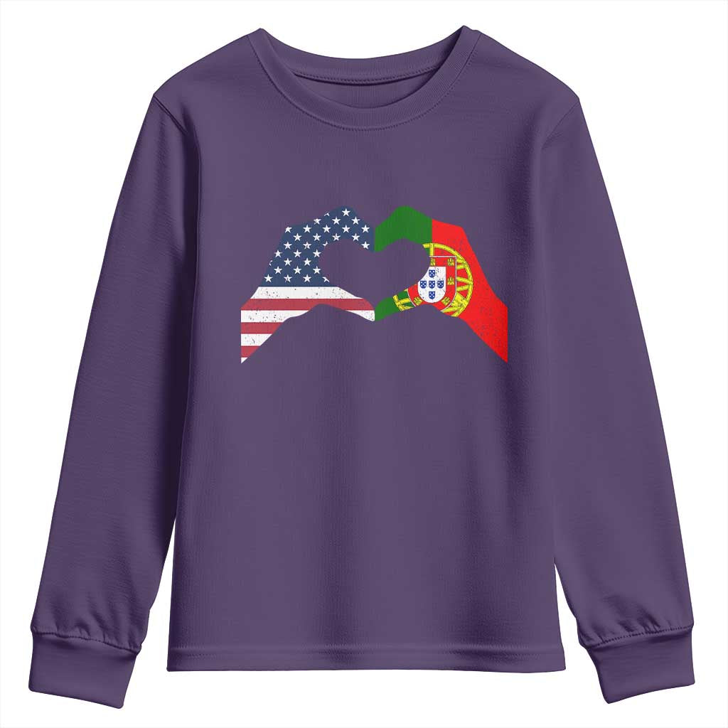 Portuguese American Flag Youth Sweatshirt Vintage Portugal USA Flag Heart TS10 Purple Print Your Wear