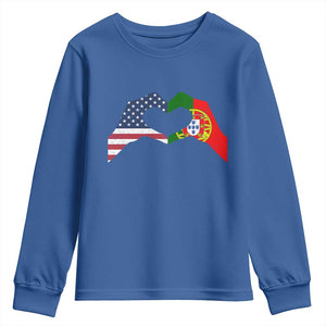 Portuguese American Flag Youth Sweatshirt Vintage Portugal USA Flag Heart TS10 Royal Blue Print Your Wear