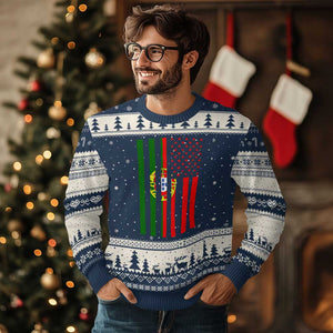 Portuguese Flag Ugly Christmas Sweater Vintage USA Flag Portugal Pride Gifts TS10 Navy Beige Print Your Wear