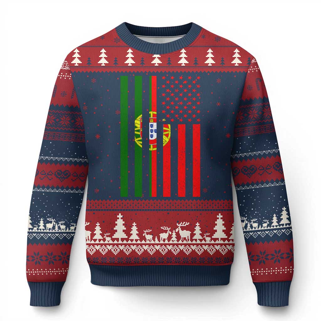 Portuguese Flag Ugly Christmas Sweater Vintage USA Flag Portugal Pride Gifts TS10 Navy Red Print Your Wear