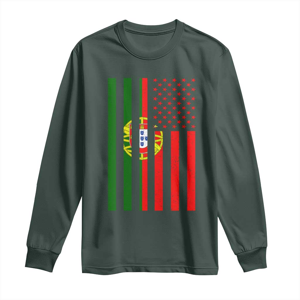 Portuguese Flag Long Sleeve Shirt Vintage USA Flag Portugal Pride Gifts TS10 Dark Forest Green Print Your Wear