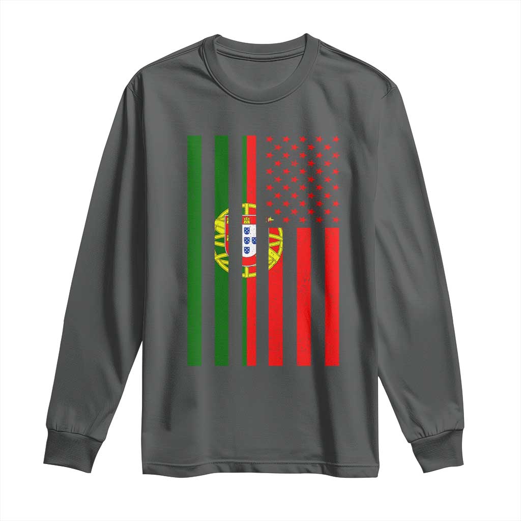 Portuguese Flag Long Sleeve Shirt Vintage USA Flag Portugal Pride Gifts TS10 Dark Heather Print Your Wear