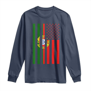 Portuguese Flag Long Sleeve Shirt Vintage USA Flag Portugal Pride Gifts TS10 Navy Print Your Wear