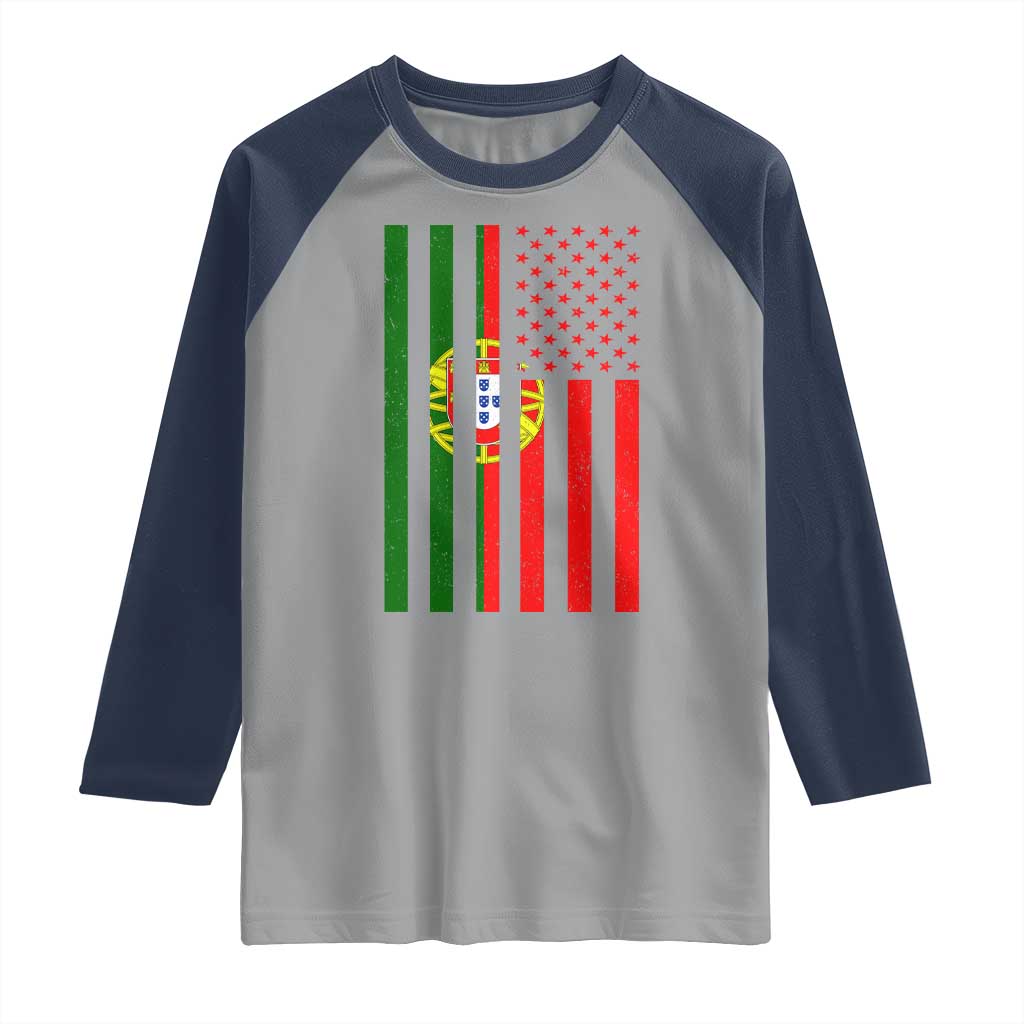 Portuguese Flag Raglan Shirt Vintage USA Flag Portugal Pride Gifts TS10 Sport Gray Navy Print Your Wear