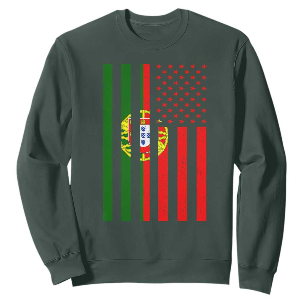 Portuguese Flag Sweatshirt Vintage USA Flag Portugal Pride Gifts TS10 Dark Forest Green Print Your Wear