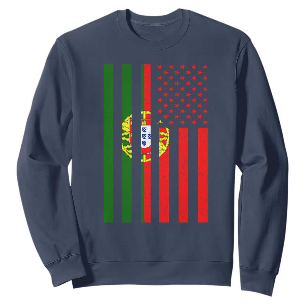 Portuguese Flag Sweatshirt Vintage USA Flag Portugal Pride Gifts TS10 Navy Print Your Wear
