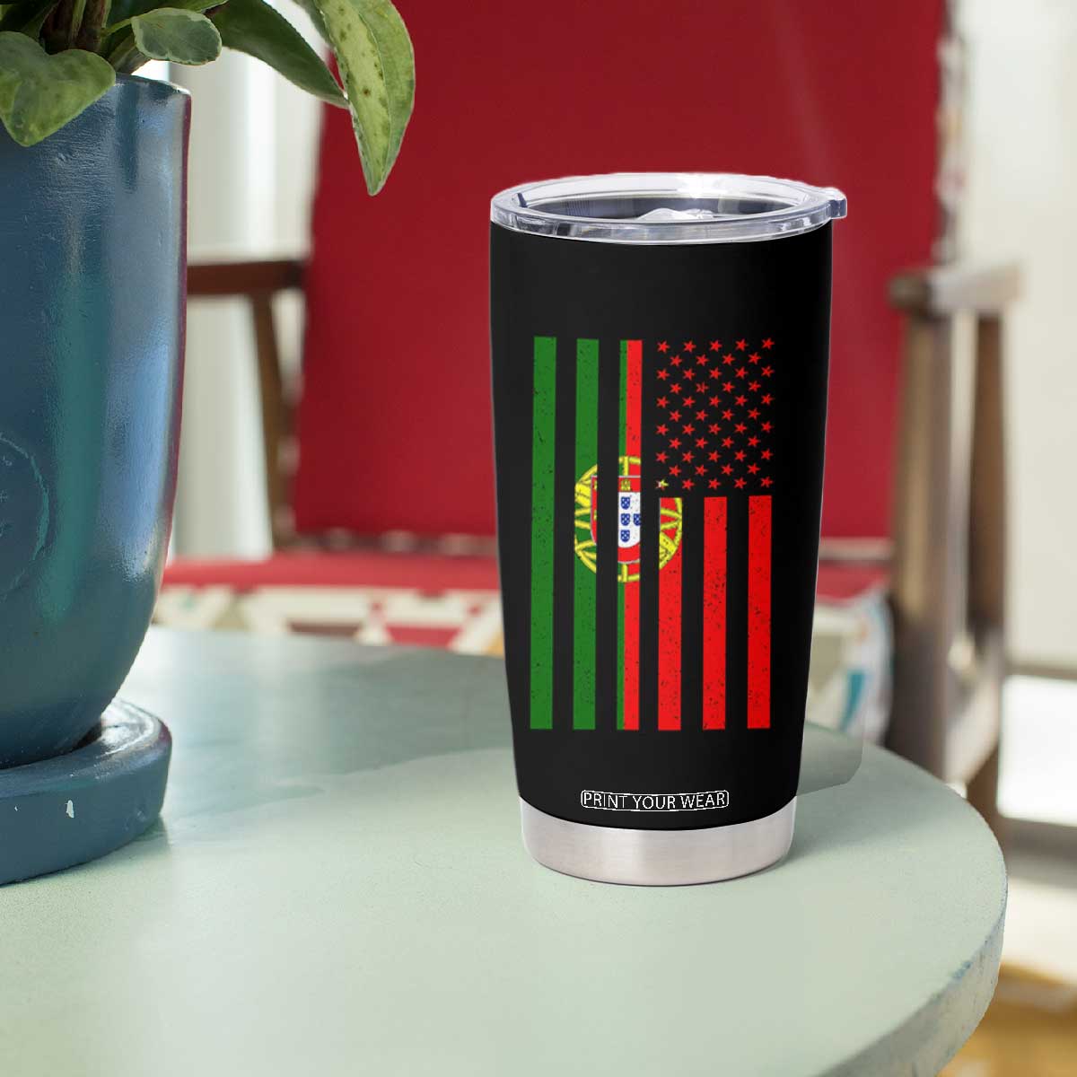 Portuguese Flag Tumbler Cup Vintage USA Flag Portugal Pride Gifts TS10 Print Your Wear